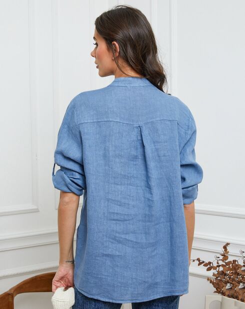 Indigofarbenes Jimenez-Hemd aus 100% Leinen