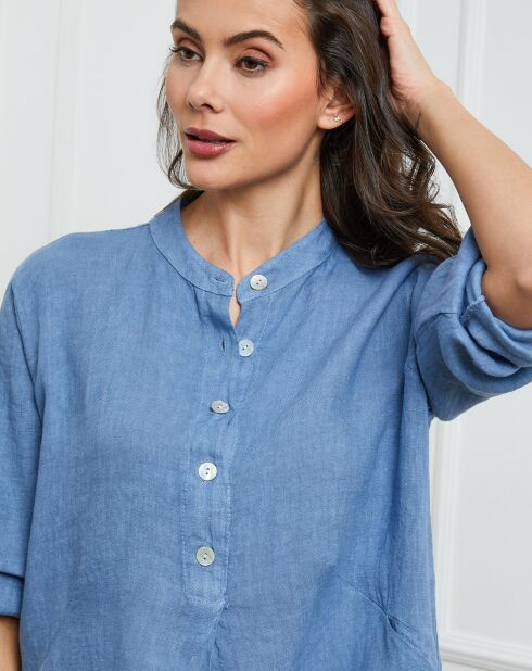 Indigofarbenes Jimenez-Hemd aus 100% Leinen