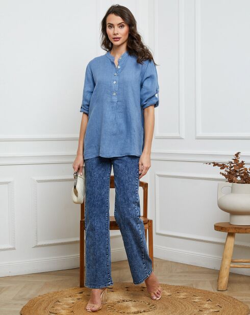 Indigofarbenes Jimenez-Hemd aus 100% Leinen