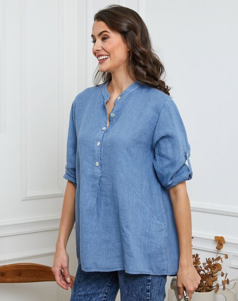 Indigofarbenes Jimenez-Hemd aus 100% Leinen