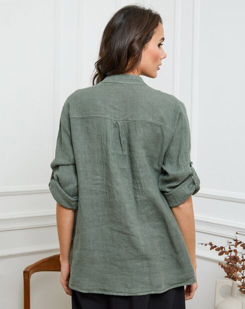 Jimenez khakifarbenes Hemd aus 100% Leinen