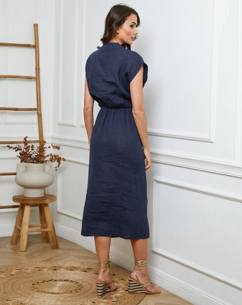 Marineblaues Kleid Melina aus 100% Leinen