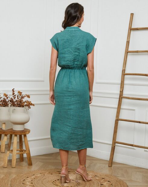 Grünes Kleid Melina aus 100% Leinen