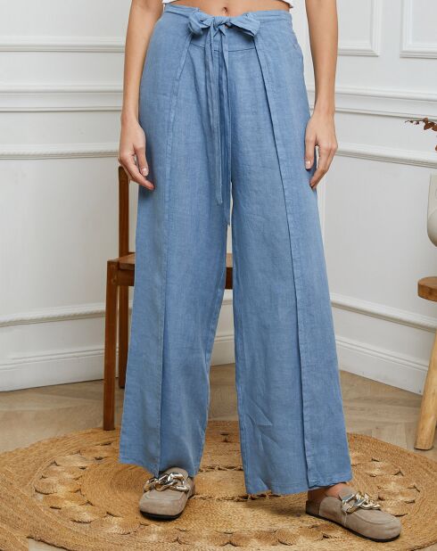 Pantalon 100% Lin Sasha ciel