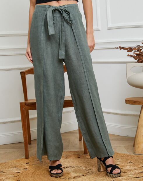 Pantalon 100% Lin Sasha kaki