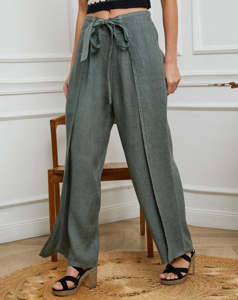 Pantalon 100% Lin Sasha kaki
