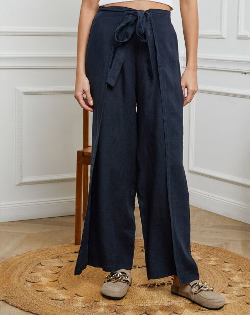 Pantalon 100% Lin Sasha marine