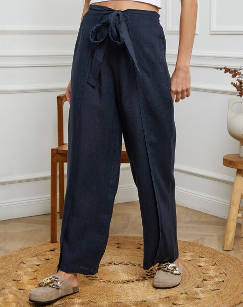 Pantalon 100% Lin Sasha marine