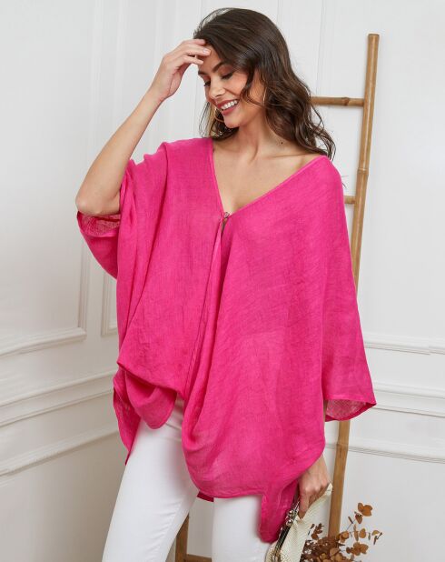 Finlinda fushia blouse van 100% linnen