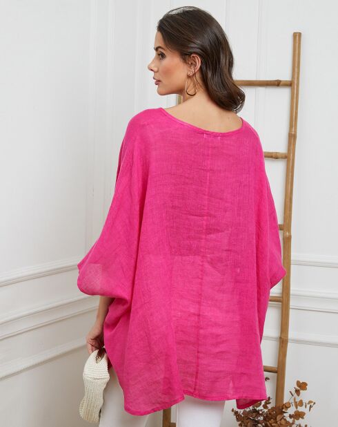 Finlinda fushia blouse van 100% linnen