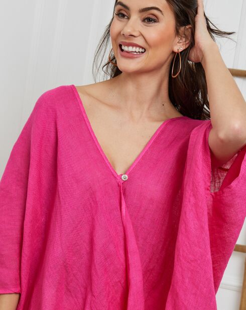 Finlinda fushia blouse van 100% linnen