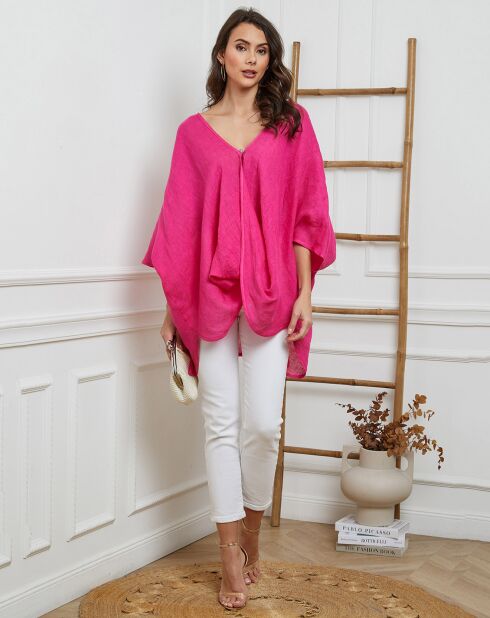 Finlinda fushia blouse van 100% linnen