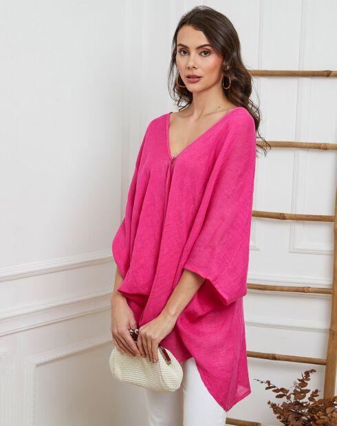 Finlinda fushia blouse van 100% linnen