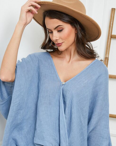 Indigo blouse van 100% linnen Finlinda