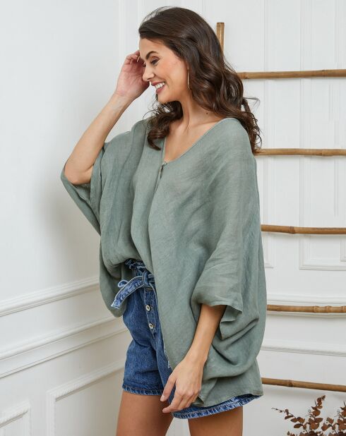 Kaki blouse van 100% linnen Finlinda