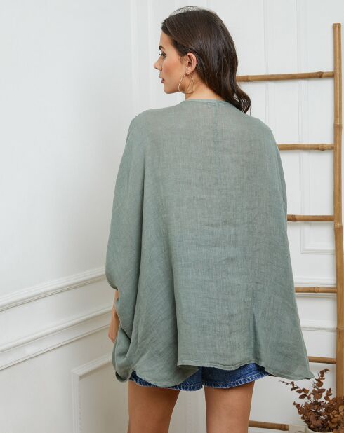 Kaki blouse van 100% linnen Finlinda