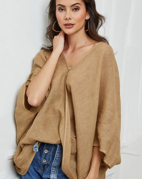 Blouse 100% Lin Finlinda taupe