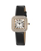 Montre Bellagio Femme Quartz en Cuir & Diamants 0.04 ct noire