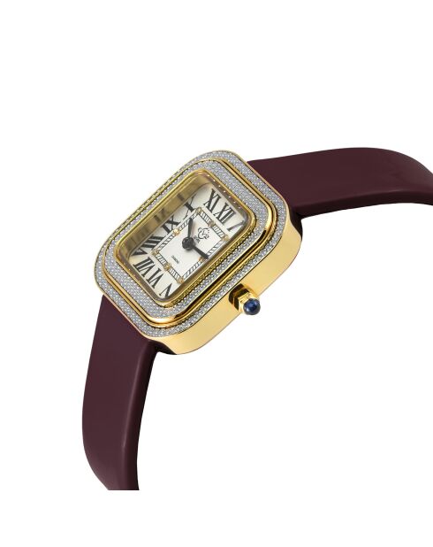 Montre Bellagio Femme Quartz en Cuir & Diamants 0.04 ct bordeaux