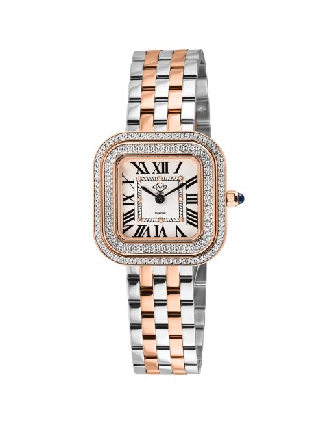 Montre Bellagio Femme Quartz en Acier & Diamants 0.04 ct argenté/rose doré