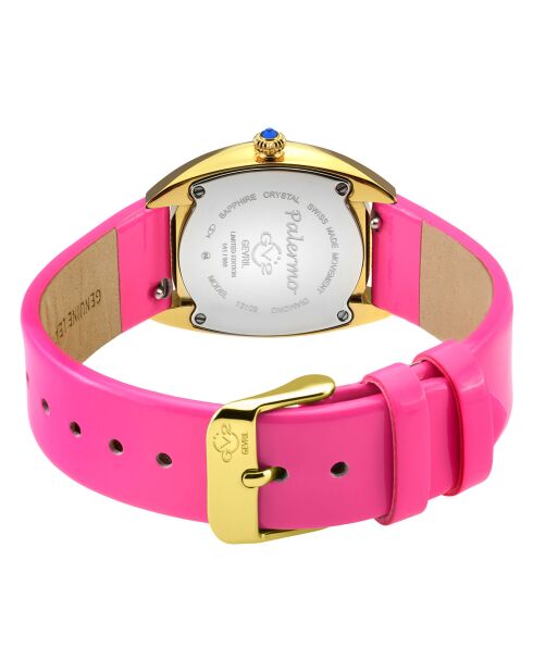 Montre Palermo Femme Quartz en Cuir, Diamants & Pierres Semi-Précieuses 0.04 ct rose magenta