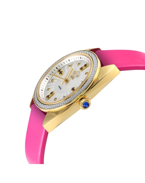 Montre Palermo Femme Quartz en Cuir, Diamants & Pierres Semi-Précieuses 0.04 ct rose magenta