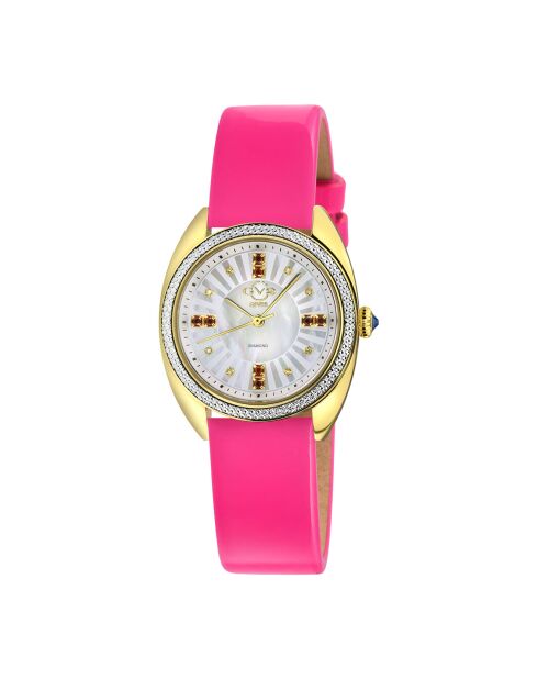 Montre Palermo Femme Quartz en Cuir, Diamants & Pierres Semi-Précieuses 0.04 ct rose magenta