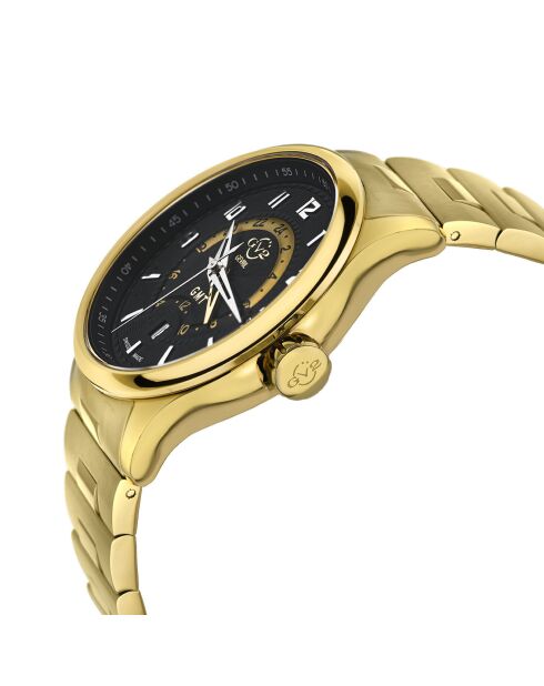 Orologio da uomo Giromondo in acciaio dorato al quarzo