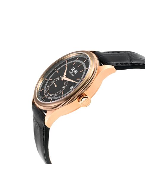 Empire automatisch zwart leren herenhorloge