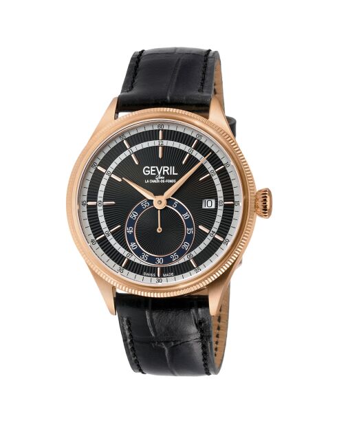 Empire automatisch zwart leren herenhorloge