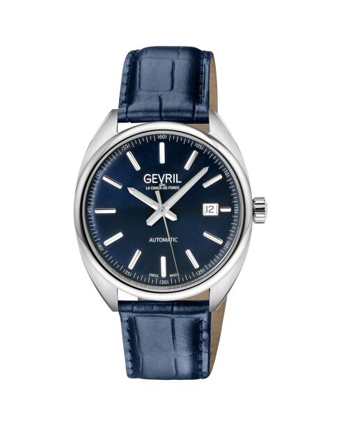Five Points automatisch blauw leren herenhorloge