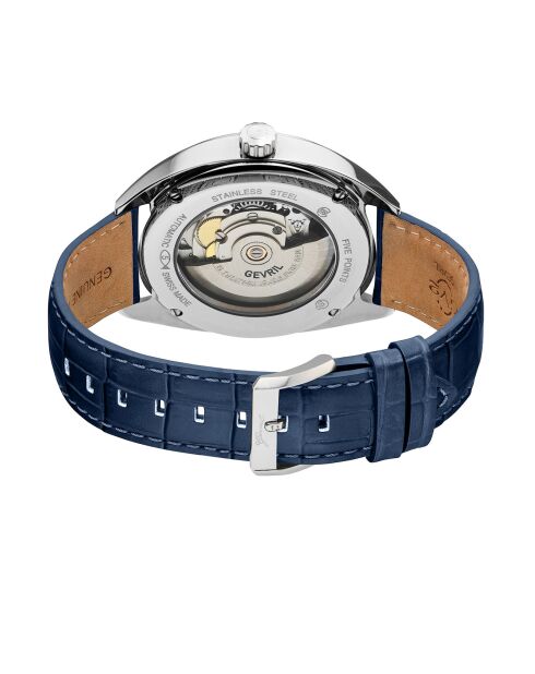Five Points automatisch blauw leren herenhorloge