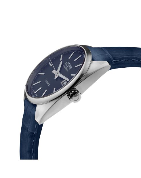 Five Points automatisch blauw leren herenhorloge