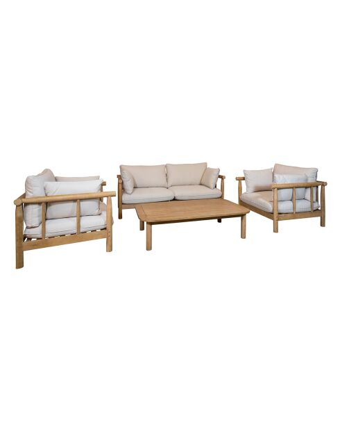 Salon de jardin 1 table basse, 1 canapé & 2 fauteuils Nosara écru/naturel