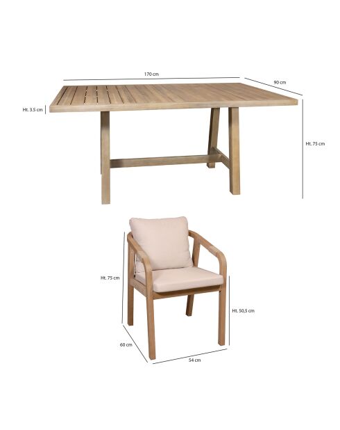 Ensemble de jardin 1 table  & 6 fauteuils Saona beige/naturel