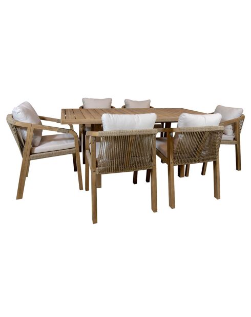 Ensemble de jardin 1 table  & 6 fauteuils Saona beige/naturel