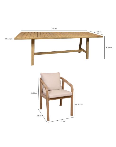Ensemble table de jardin 1 table &  8 fauteuils Saona beige/naturel