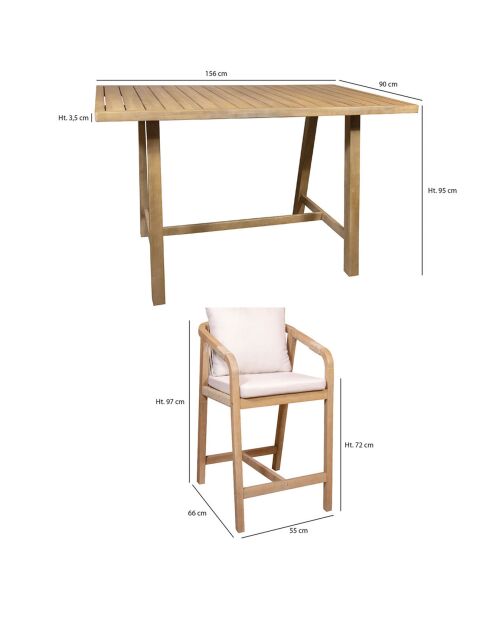 Gartengarnitur 1 Stehtisch & 4 Stühle Saona beige/natur