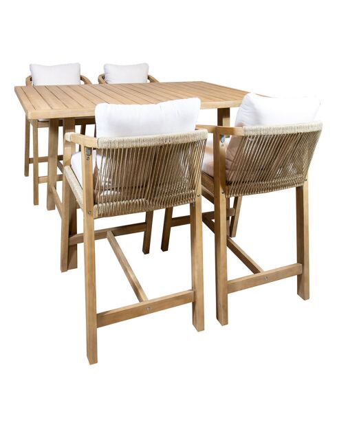 Gartengarnitur 1 Stehtisch & 4 Stühle Saona beige/natur