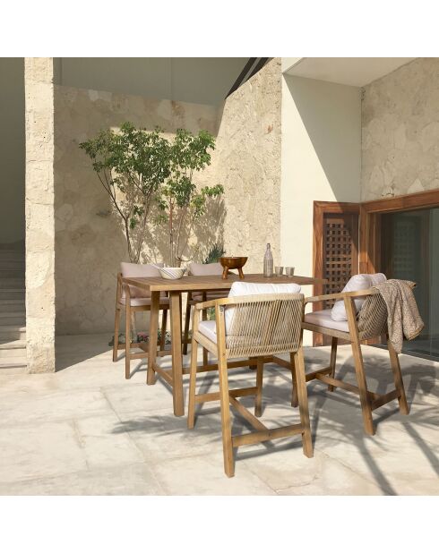 Gartengarnitur 1 Stehtisch & 4 Stühle Saona beige/natur