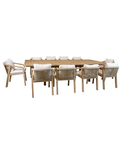 Ensemble jardin 1 table extensible & 10 fauteuils Saona beige/naturel