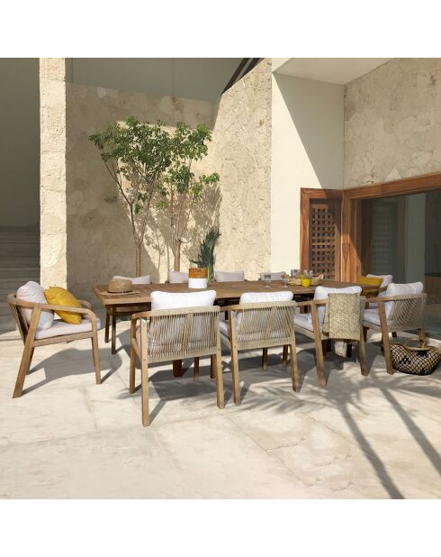 Ensemble jardin 1 table extensible & 10 fauteuils Saona beige/naturel