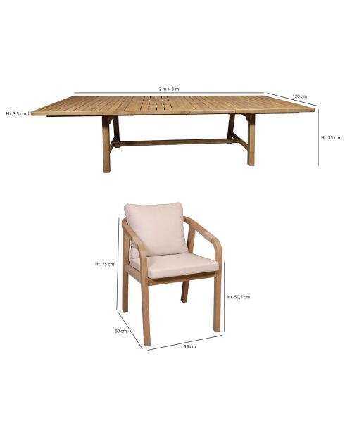 Ensemble jardin 1 table extensible & 10 fauteuils Saona beige/naturel