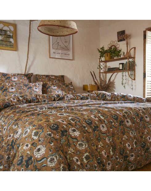 Housse de couette Gaze de coton imprimée Camélia multicolore