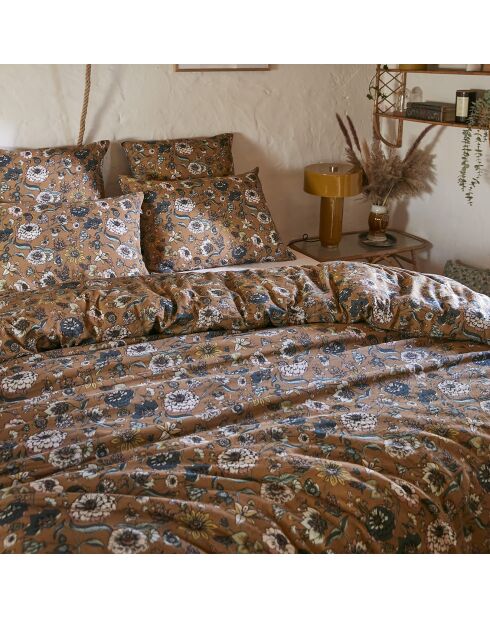 Housse de couette Gaze de coton imprimée Camélia multicolore