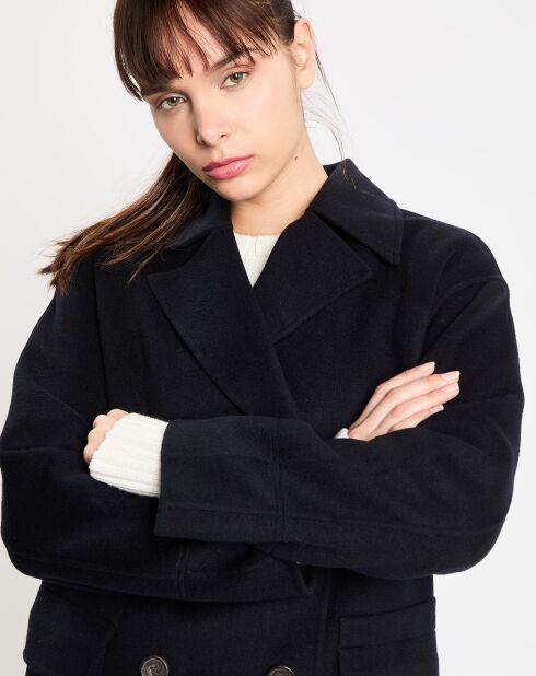 Manteau caban 100% Laine Aglae bleu marine