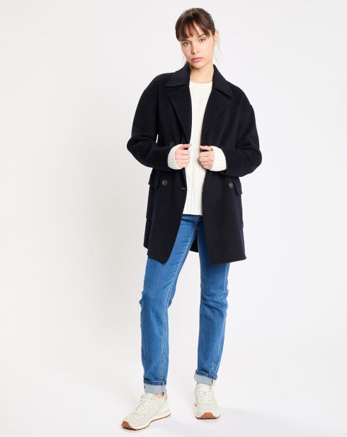 Manteau caban 100% Laine Aglae bleu marine
