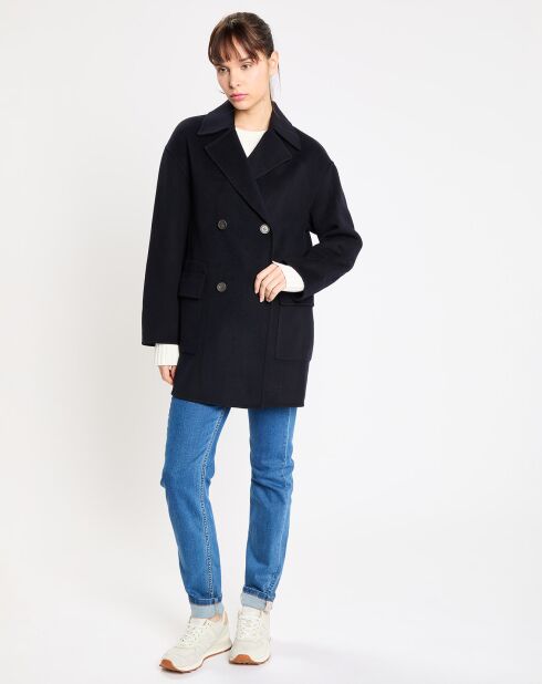 Manteau caban 100% Laine Aglae bleu marine