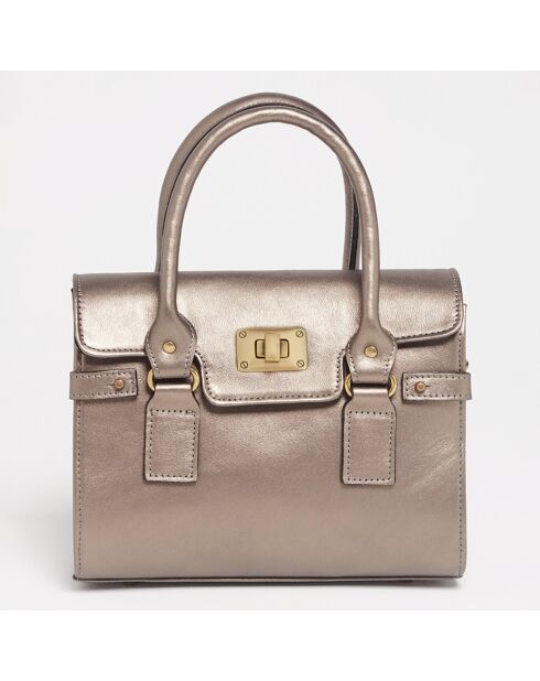 Sac à main en Cuir Mini Jane bronze brillant - 28x20x16 cm