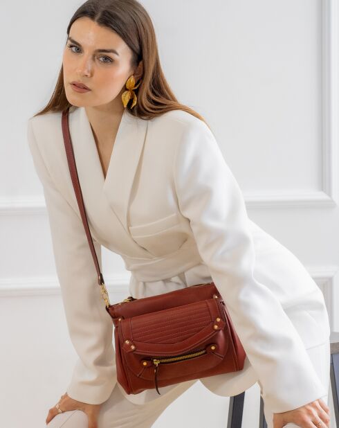 Sac bandoulière en Cuir Giulia bordeaux - 23.5x19.5x3 cm